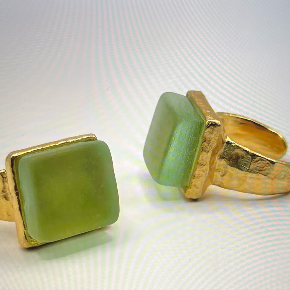 Recycled Coca-Cola Glass Ring Gold Handmade Glass Jewelry